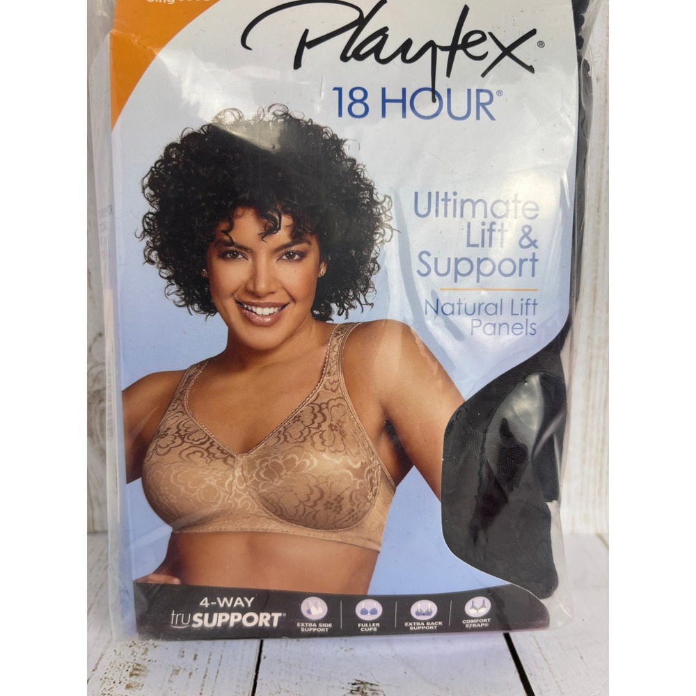 Playtex 18 Hour Ultimate Lift Support Wirefree Bra 4745 Black 46DD B023